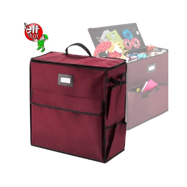 Gift Bag Organizer 20 Storage Tote With 4 Pockets For Wrap, TissuePaper, Ribbon, Boxes, Cards (Red)